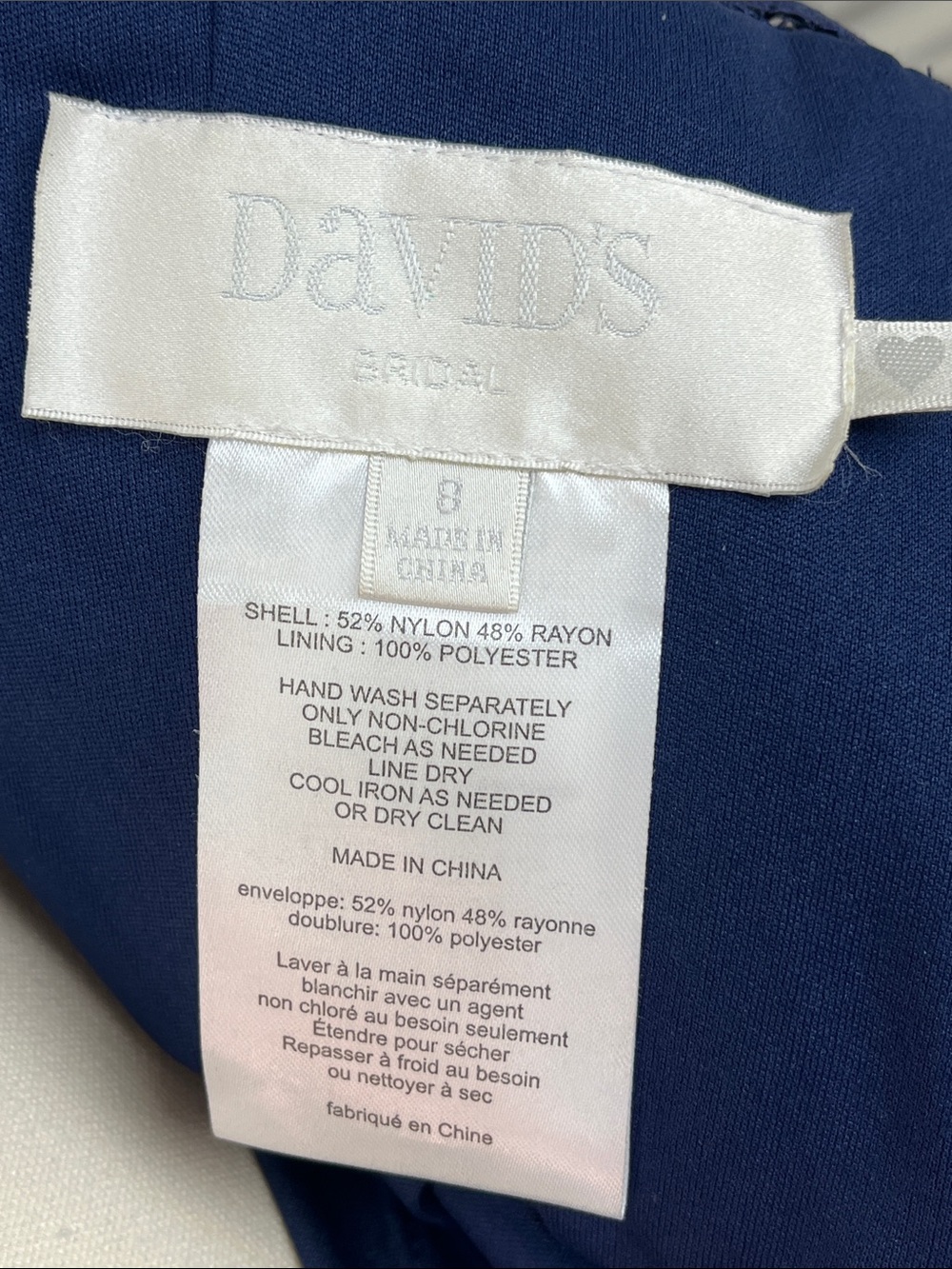 DAVID’S BRIDAL ONE SHOULDER MARINE NAVY LACE SHORT BRIDESMAID DRESS LINED SZ 8 - Picture 9 of 14